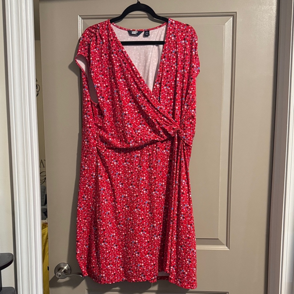 Lands' End Red and White Patterned Midi Dress